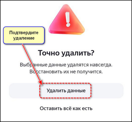 Подтверждение удаления данных в Яндекс с Алисой