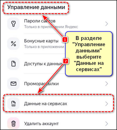 Управление данными - Данные на сервисах в Яндекс с Алисой