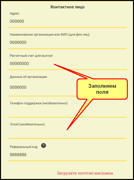 Вводим данные ИП или ООО